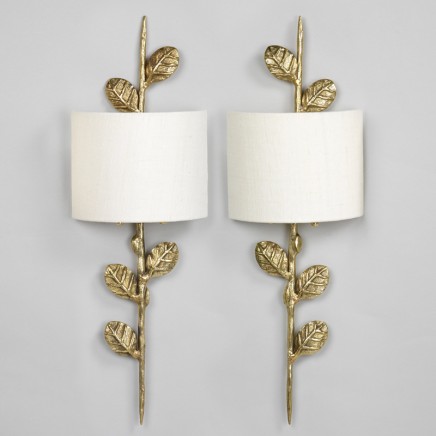 Leaf Wall Light, Brass. Photographed with 9” Crescent Ivory Linen Lampshade.  Lampshade  sold separately.
