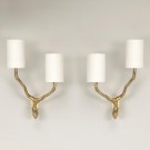 Twig Wall Light, Standard, Brass.  Shown with 4" long Half White Card Lampshade, sold separately.