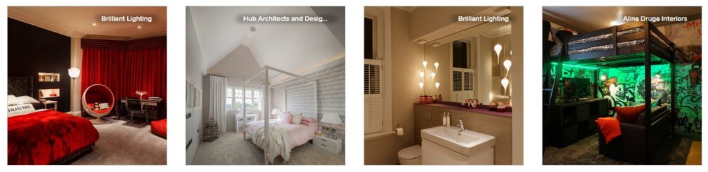 A selection of images from a Houzz ideabook on lighting children's rooms