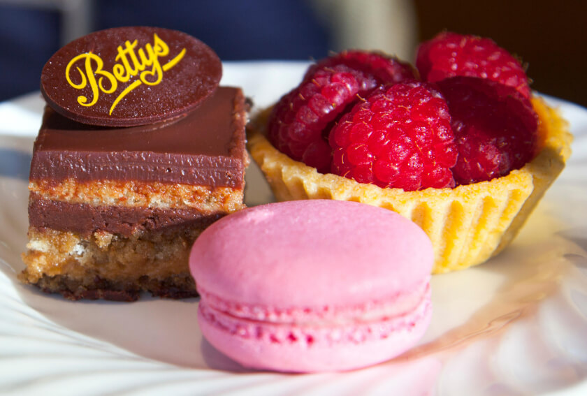 Detail of Afternoon Tea cakes at Bettys