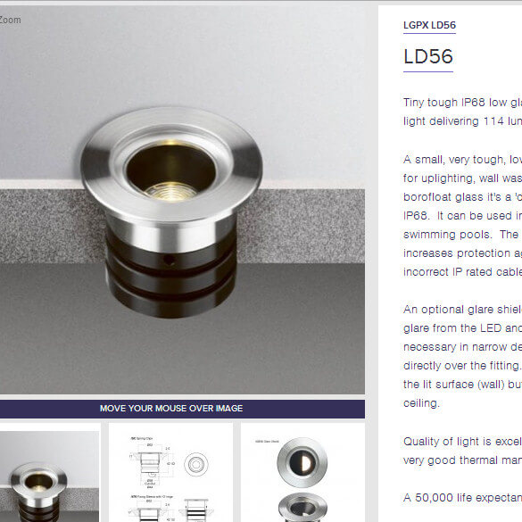 Detail from a product page for the launch of the Brilliant Lighting online store